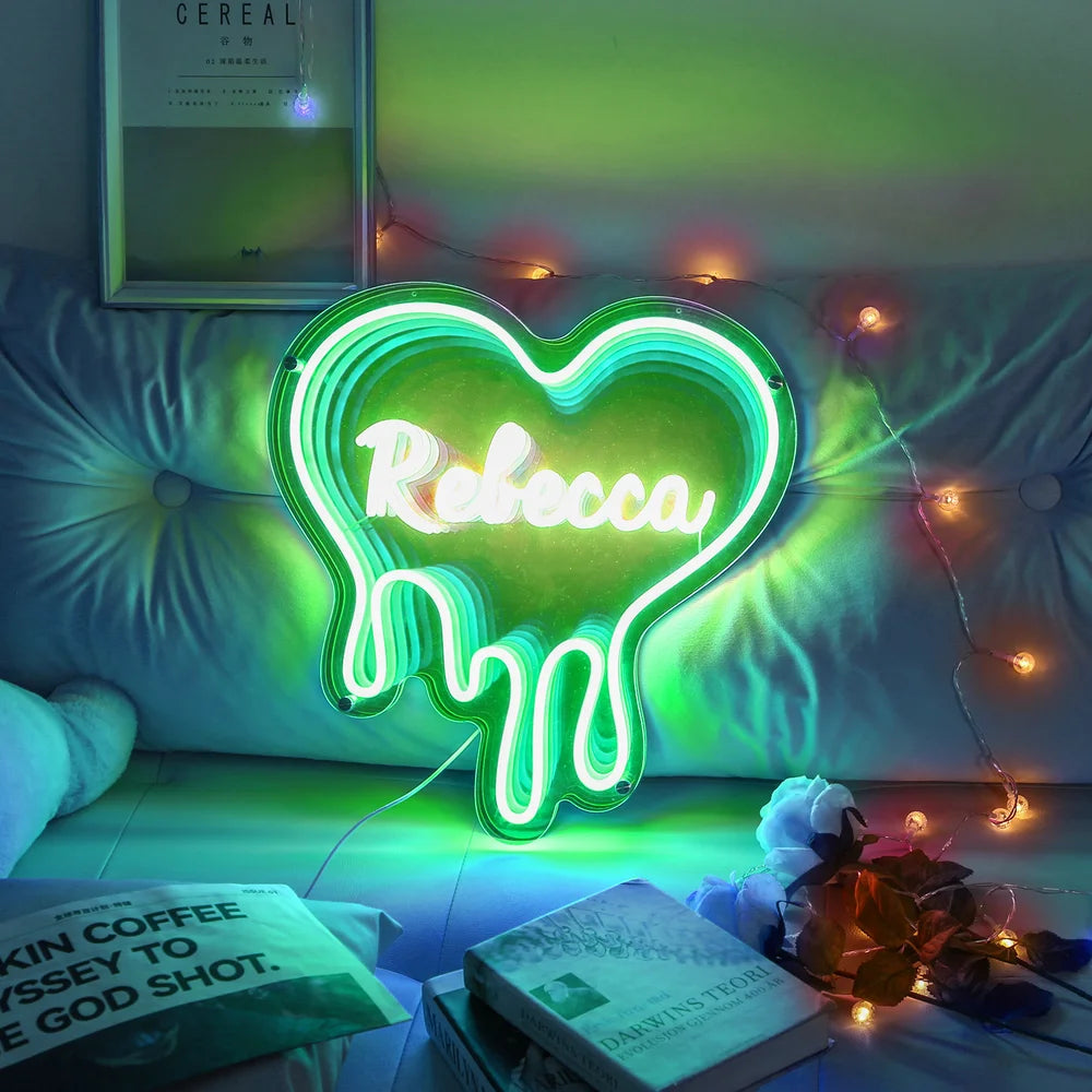 Heart Custom Neon Name Sign - Heart Personalised Green Neon Letters Light