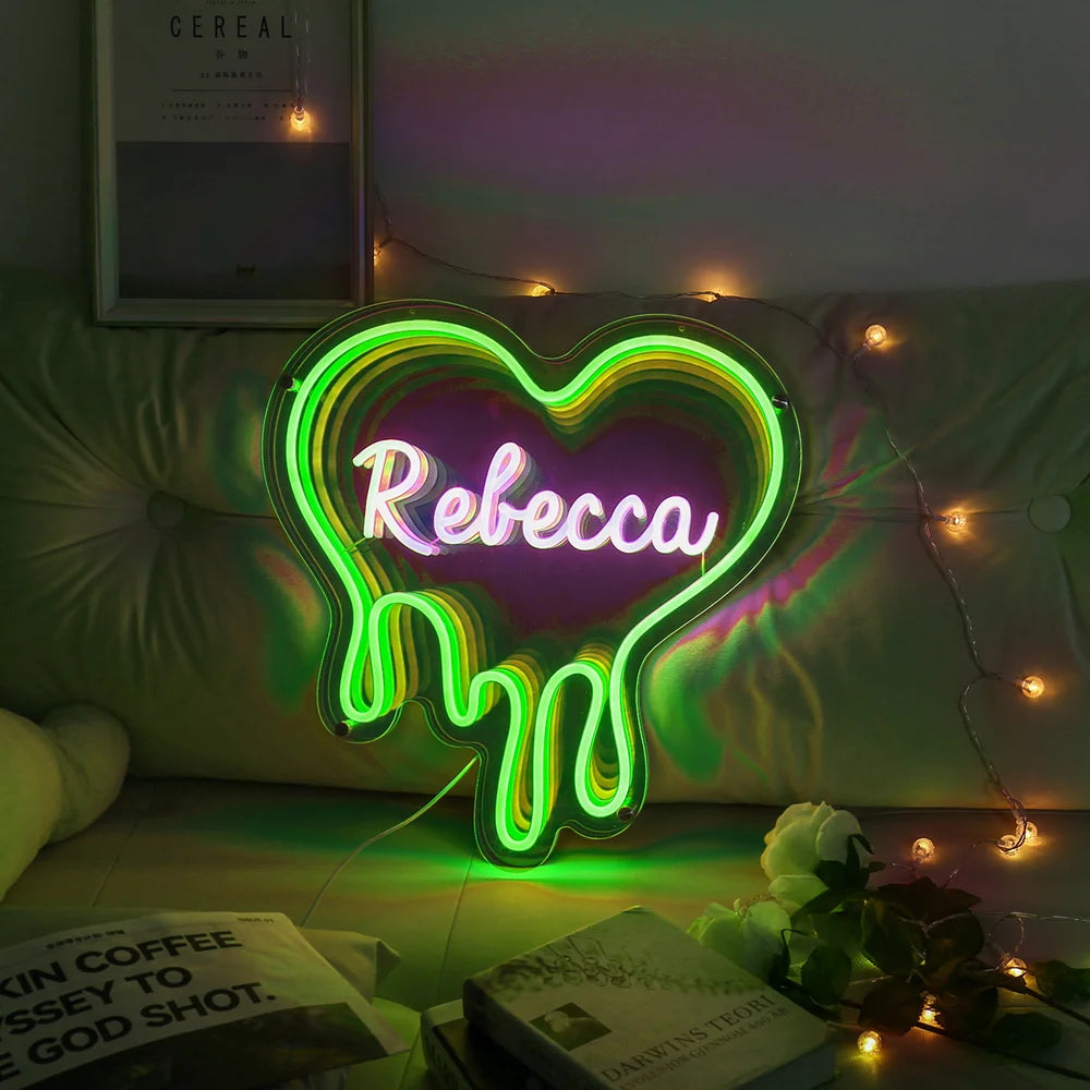 Heart Custom Neon Name Sign - Heart Personalised Green Neon Letters Light