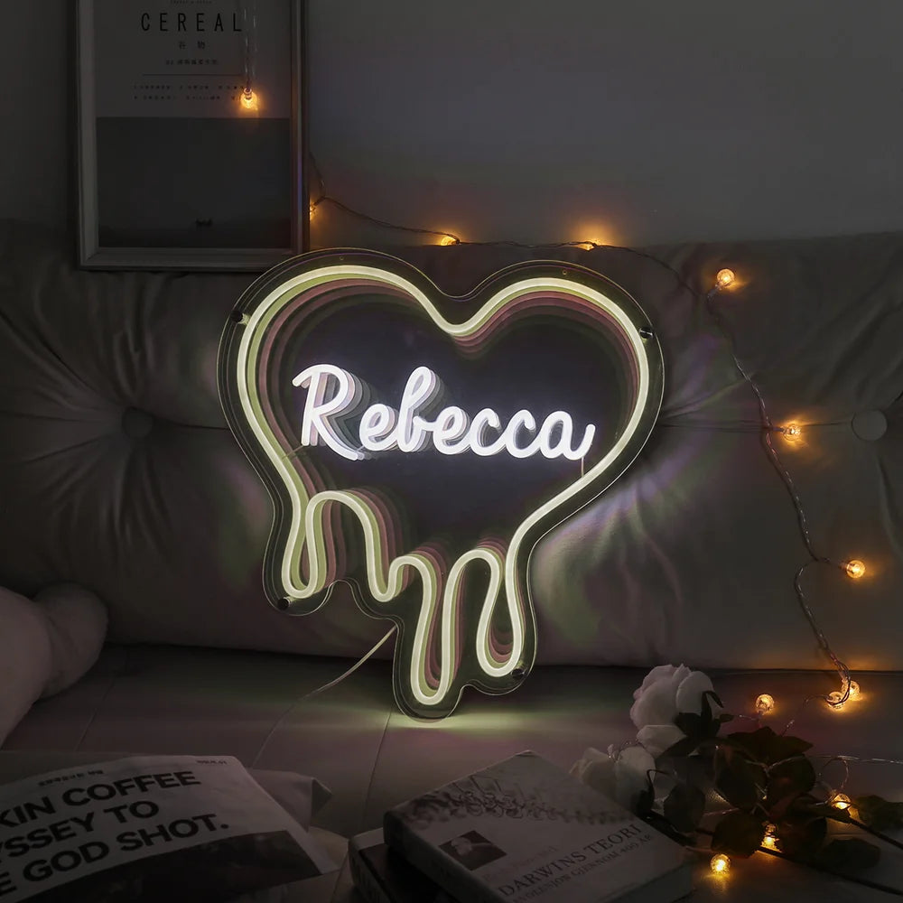 Heart Custom Neon Name Sign - Heart Personalised White Neon Letters Light