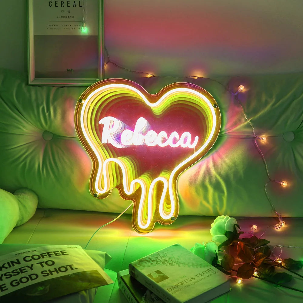 Heart Custom Neon Name Sign - Heart Personalised Yellow Neon Letters Light