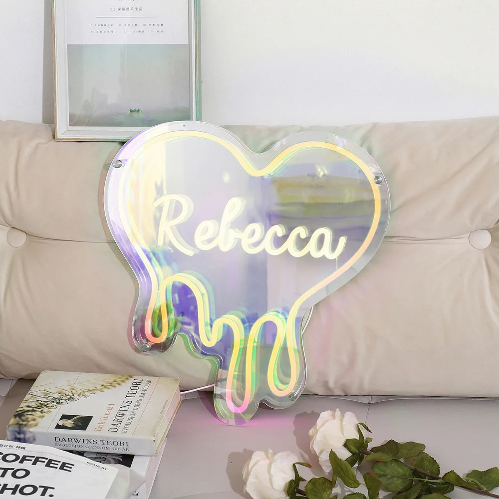 Heart Custom Neon Name Sign - Heart Personalised Yellow Neon Letters Light