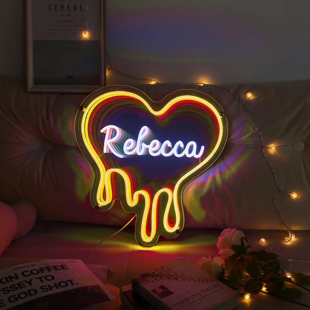 Heart Custom Neon Name Sign - Heart Personalised Yellow Neon Letters Light