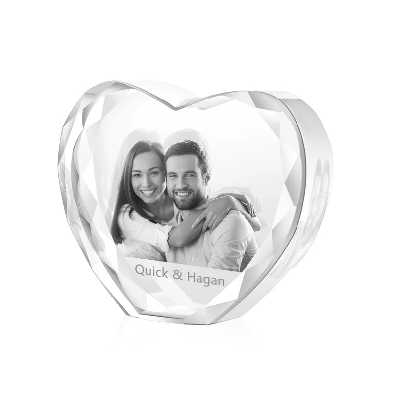 Heart Shaped 3D Crystal Photo Gift for Women, Men, Couples - 3D Glass Pictures Crystal - Personalised Crystal Photo Frame