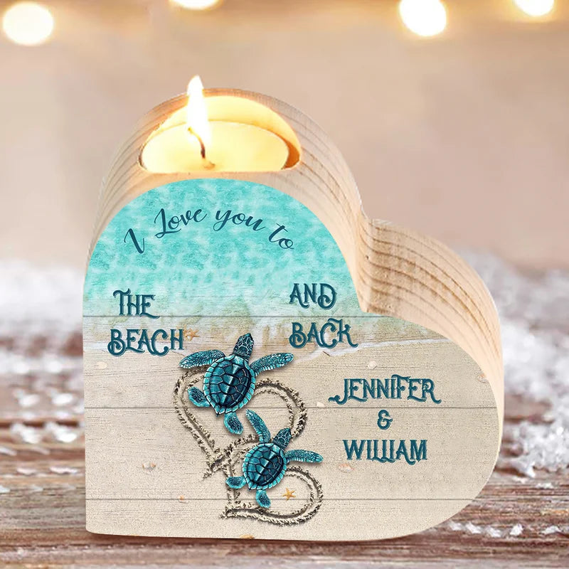 Personalised Heart Wooden Candle Holder - Engraved 2 Names Wooden Tea Light Holder - Mother's Day/Christmas Gift Idea for Her