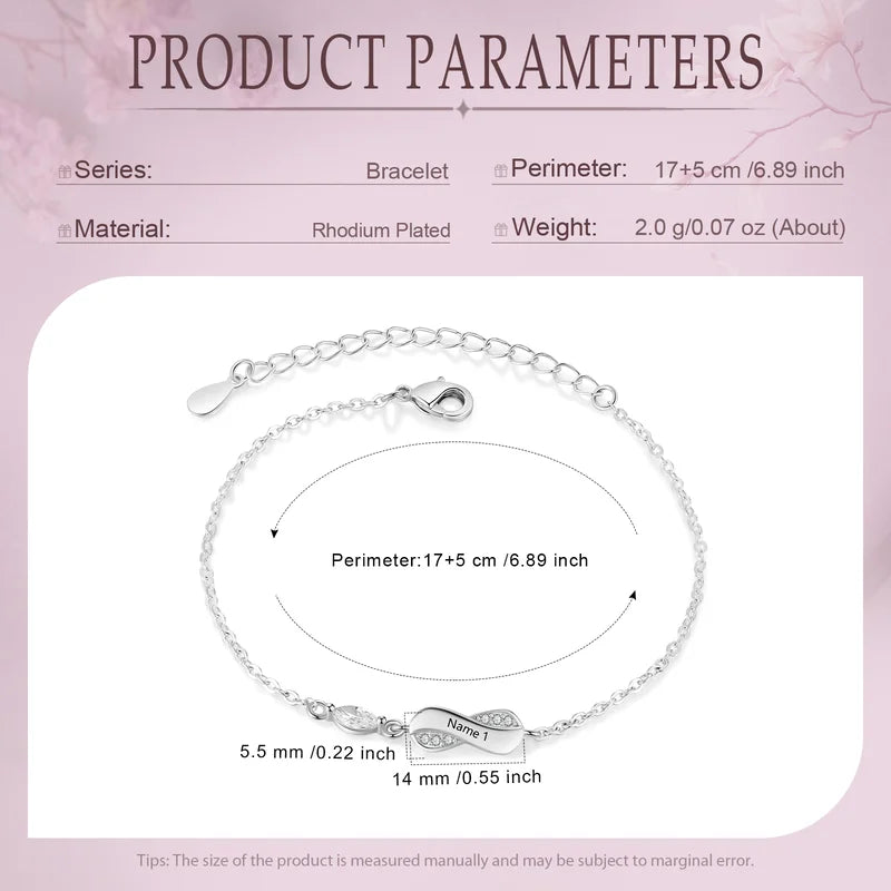 Infinity Engraved Bracelet - Infinity Charms Personalised Bracelet - Name Engraved Bracelet - Personalised Gift for Women - Engraved Gift for Her