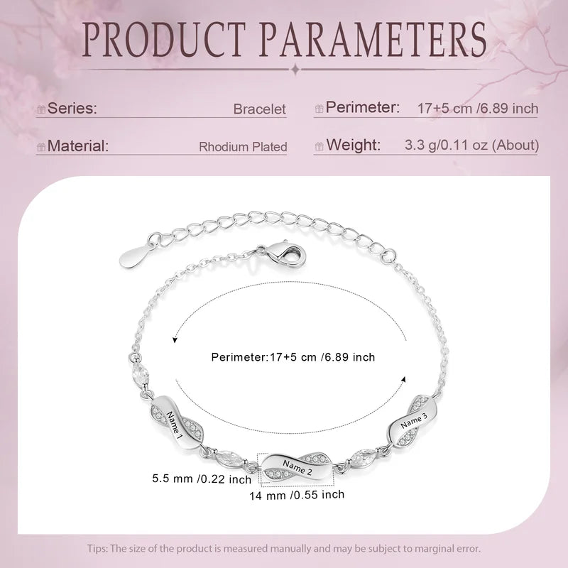 Infinity Engraved Bracelet - Infinity Charms Personalised Bracelet - Name Engraved Bracelet - Personalised Gift for Women - Engraved Gift for Her