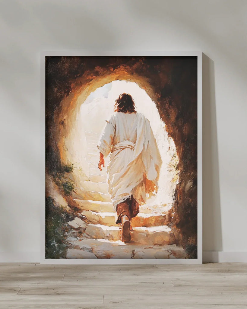 Jesus Walking out of Tomb Art - Christ Resurrected Easter Painting - Christian Wall Decor - Resurrection Scene Print - Alive Jesus Christ Home Decor