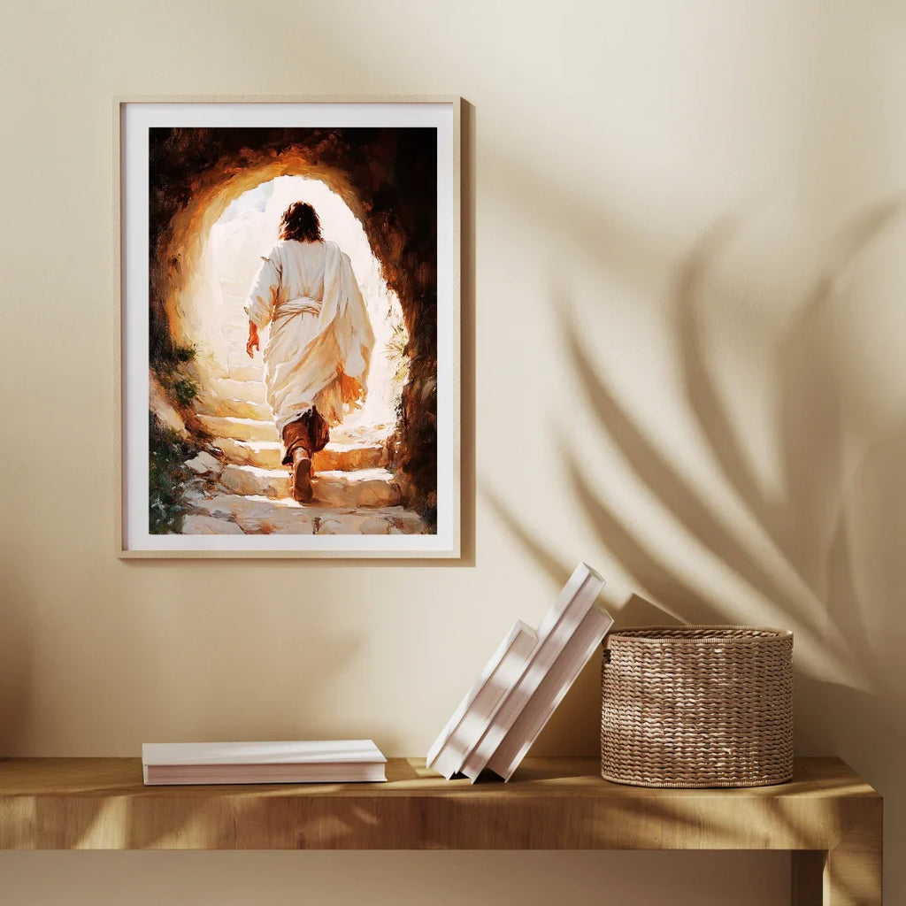 Jesus Walking out of Tomb Art - Christ Resurrected Easter Painting - Christian Wall Decor - Resurrection Scene Print - Alive Jesus Christ Home Decor