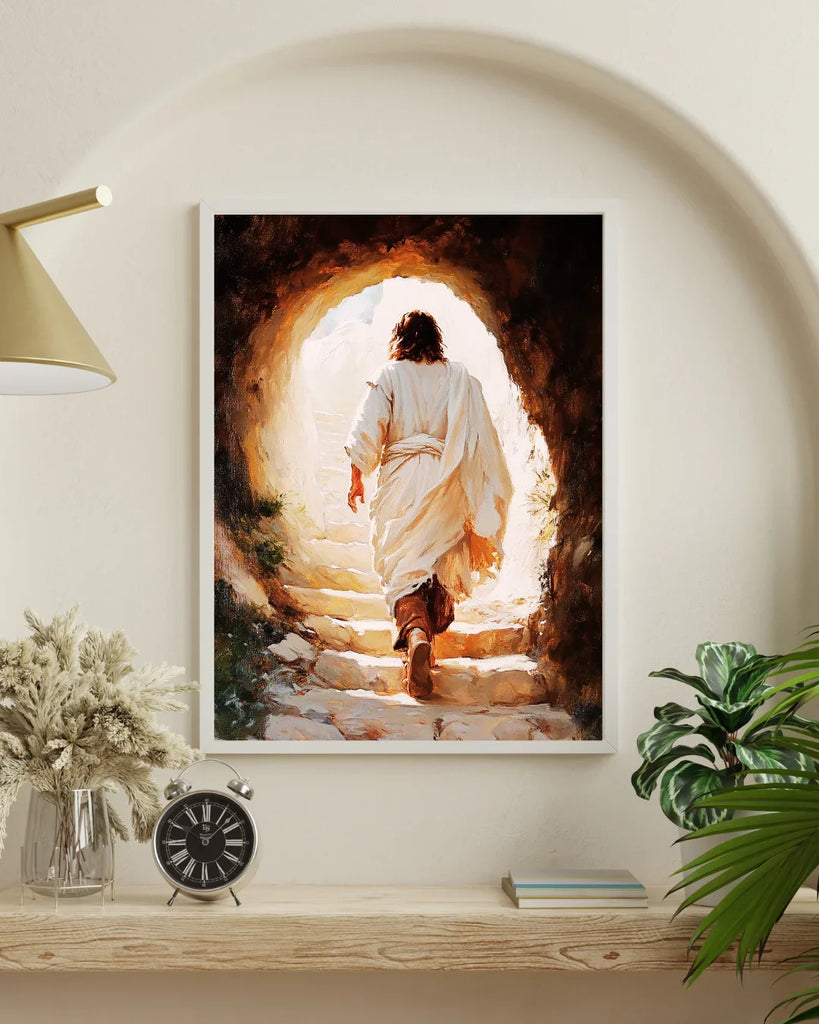 Jesus Walking out of Tomb Art - Christ Resurrected Easter Painting - Christian Wall Decor - Resurrection Scene Print - Alive Jesus Christ Home Decor