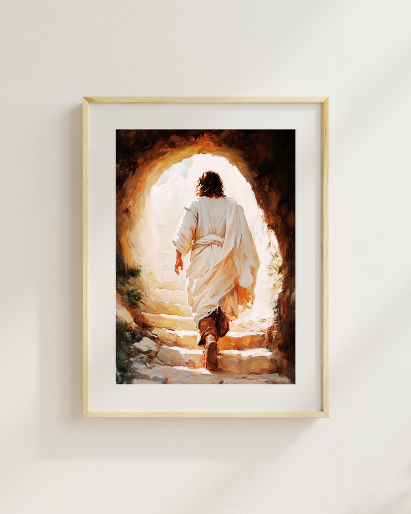 Jesus Walking out of Tomb Art - Christ Resurrected Easter Painting - Christian Wall Decor - Resurrection Scene Print - Alive Jesus Christ Home Decor