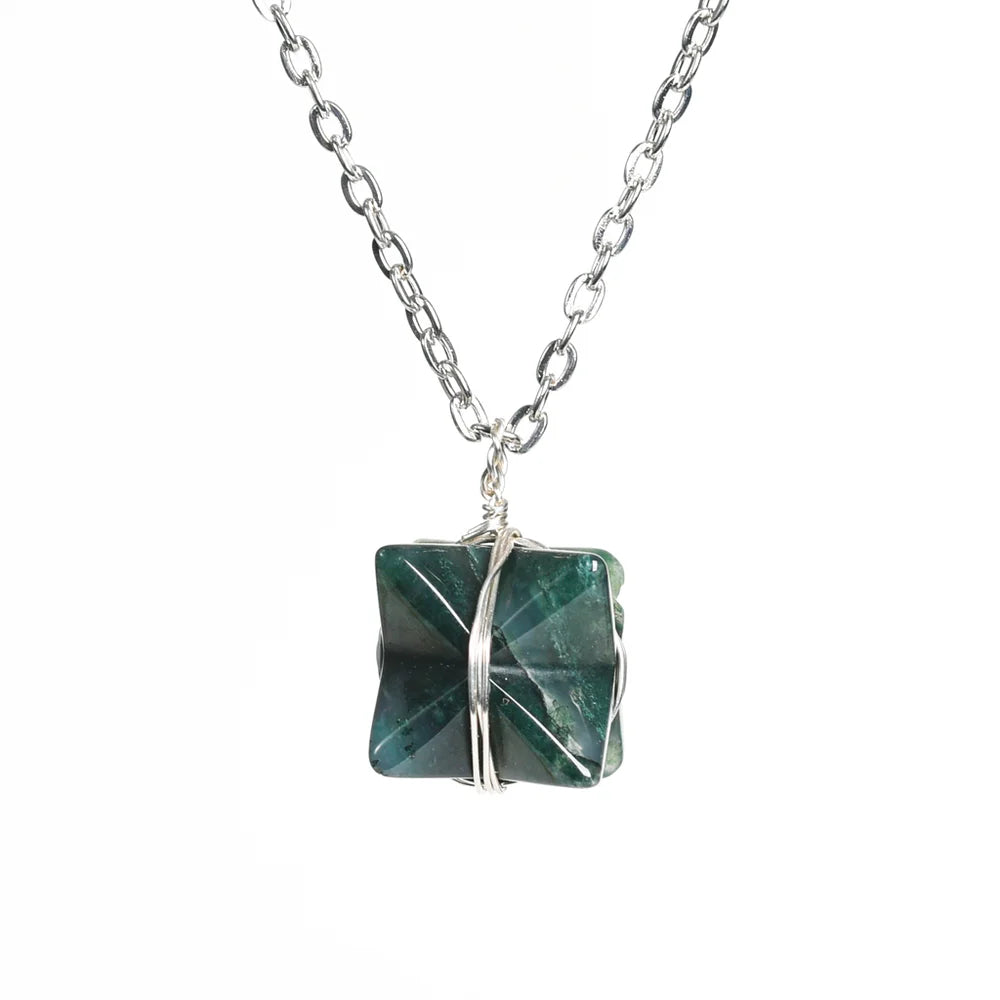 Moss Agate Merkaba Crystal Necklace