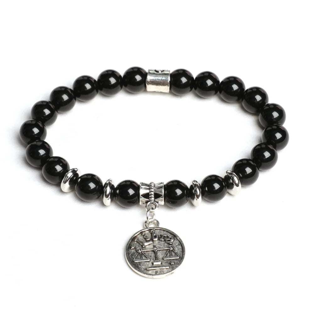 Obsidian Crystal Bracelet with Round Zodiac Charm