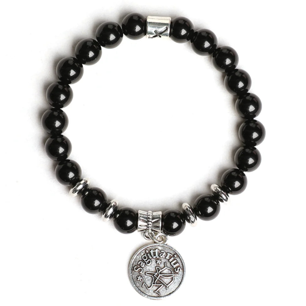 Obsidian Crystal Bracelet with Round Zodiac Charm