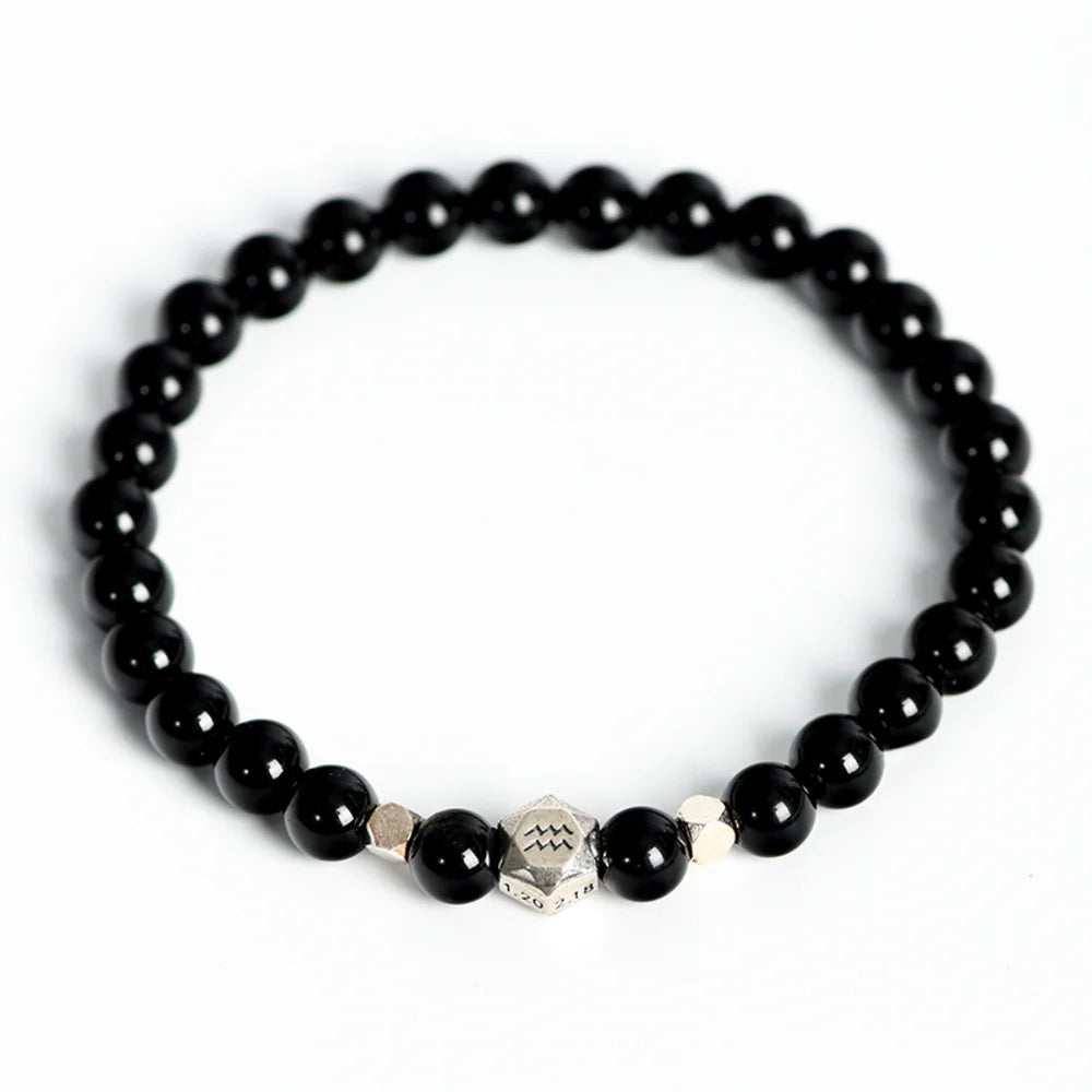 Obsidian Crystal Zodiac Bead Bracelet - Obsidian Zodiac Bracelet