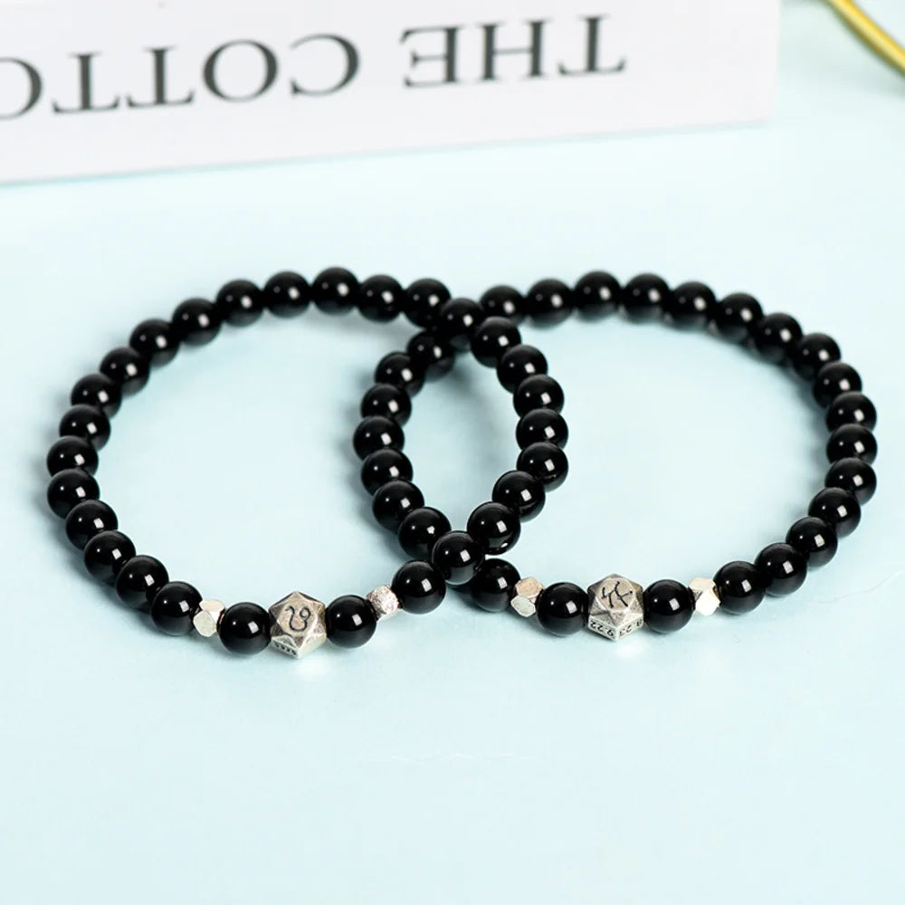 Obsidian Crystal Zodiac Bead Bracelet - Obsidian Zodiac Bracelet