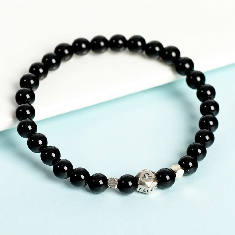 Obsidian Crystal Zodiac Bead Bracelet - Obsidian Zodiac Bracelet