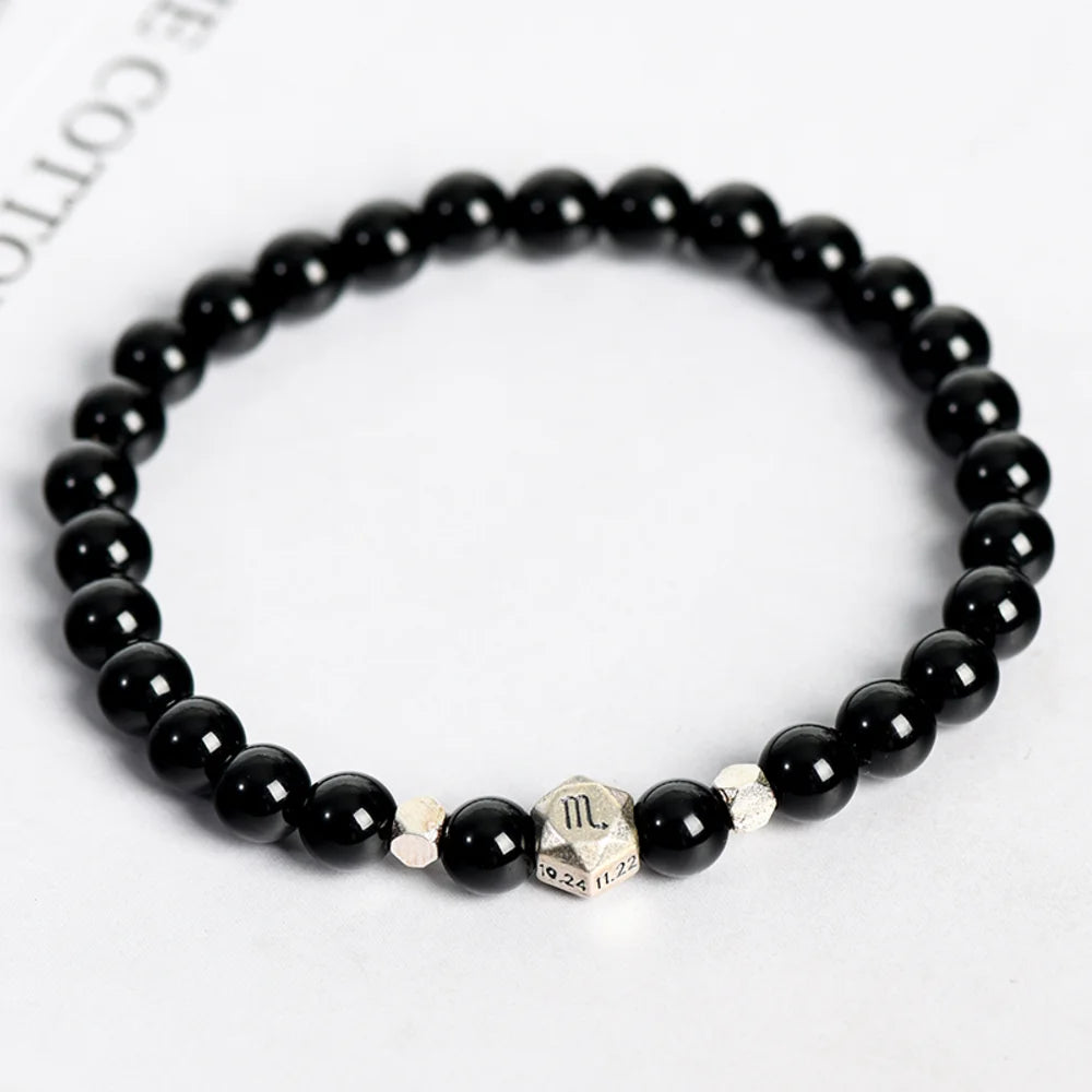 Obsidian Crystal Zodiac Bead Bracelet - Obsidian Zodiac Bracelet