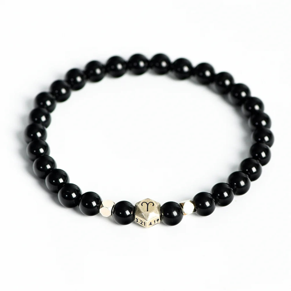 Obsidian Crystal Zodiac Bead Bracelet - Obsidian Zodiac Bracelet