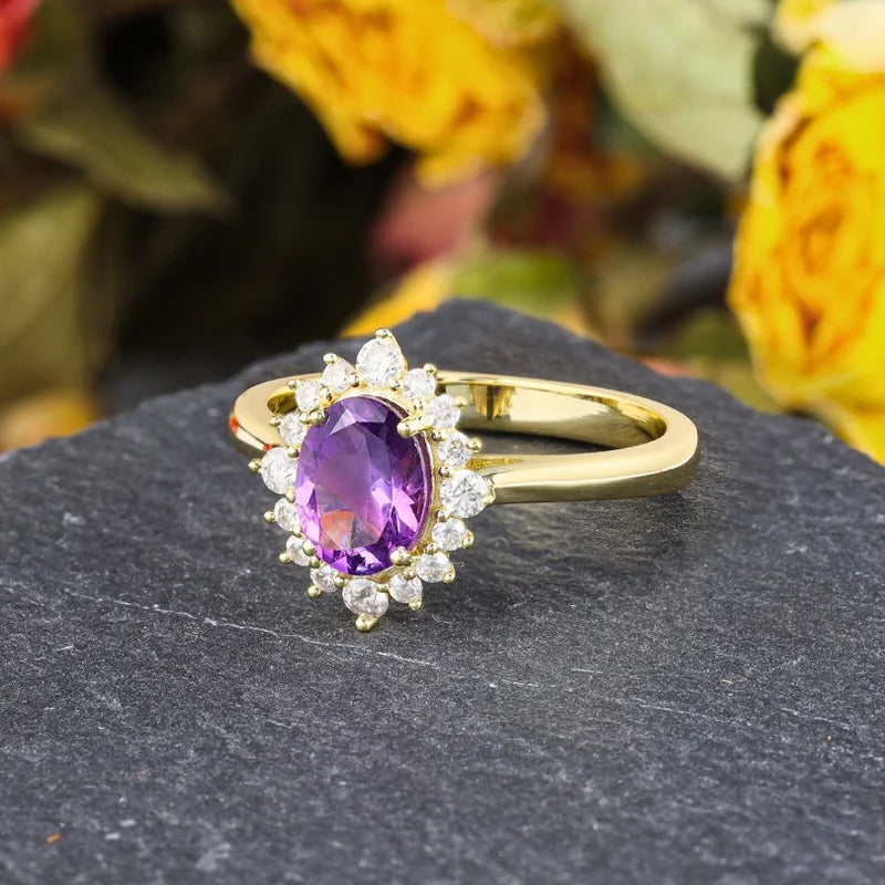 Oval Amethyst Engagement Ring with Moissanite