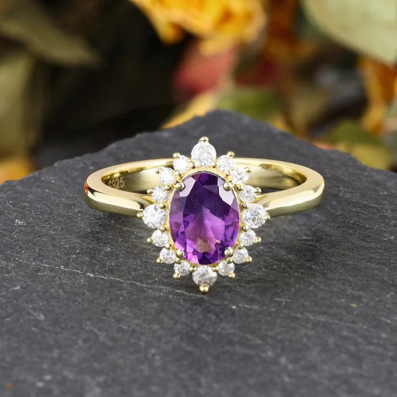 Oval Amethyst Engagement Ring with Moissanite