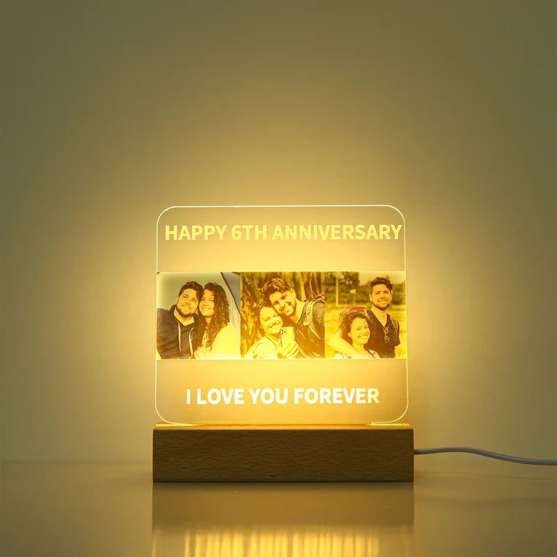 Personalised 3 Photo Night Light - Custom Acrylic LED Night Lamp - Christmas, Valentine's, Anniversary, Birthday Gift