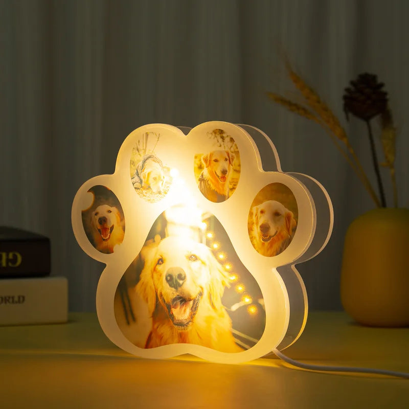 Personalised Night Light - Paw 5 Photos Night Light - Acrylic LED Night Lamp - Photo Gift for Christmas, Valentine's Day, Anniversary, Birthday