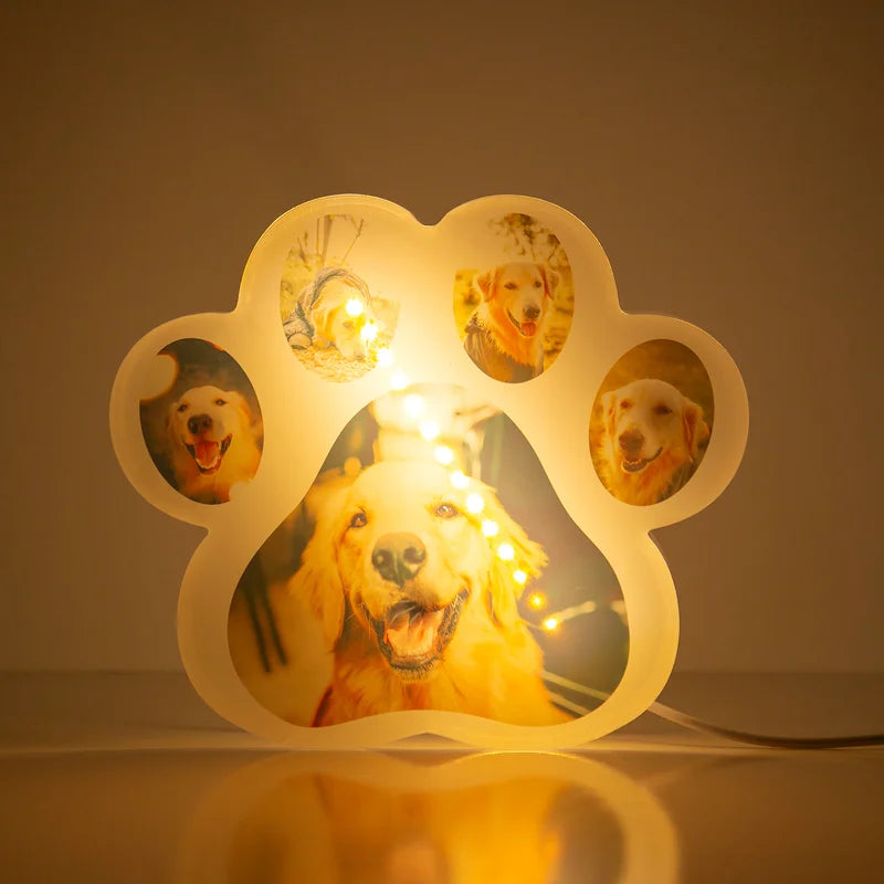 Personalised Night Light - Paw 5 Photos Night Light - Acrylic LED Night Lamp - Photo Gift for Christmas, Valentine's Day, Anniversary, Birthday