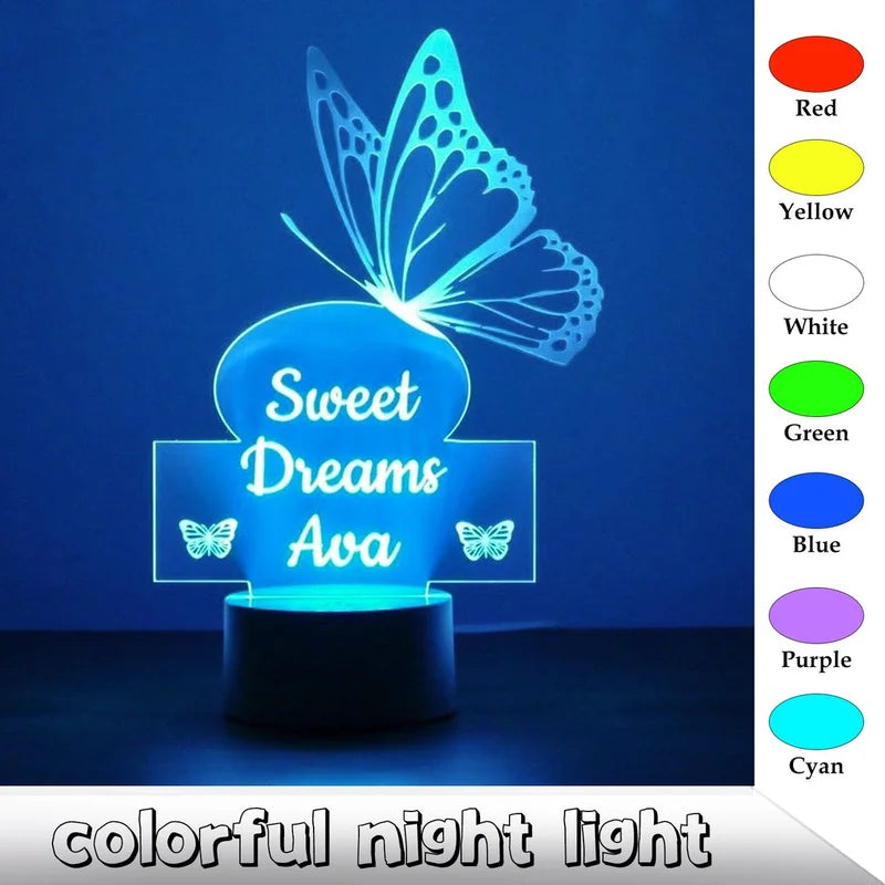 Personalised Butterfly 3 Name Night Light 7 Colours - Custom Acrylic LED Name Night Lamp - Christmas, Valentine's, Anniversary, Birthday, Mother's Day Gift