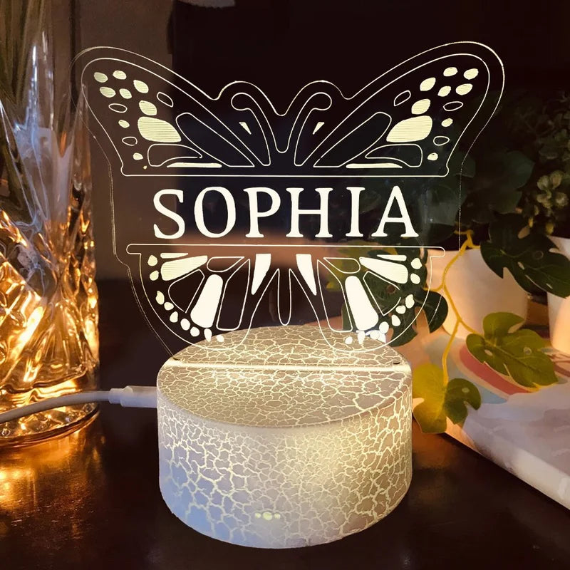 Personalised Butterfly Name Night Light 5 Colours - Custom Acrylic LED Name Night Lamp - Christmas, Valentine's, Anniversary, Birthday, Mother's Day Gift