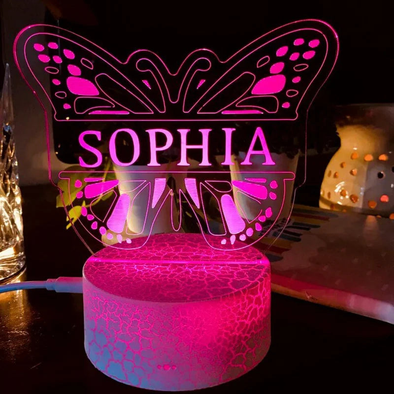 Personalised Butterfly Name Night Light 5 Colours - Custom Acrylic LED Name Night Lamp - Christmas, Valentine's, Anniversary, Birthday, Mother's Day Gift