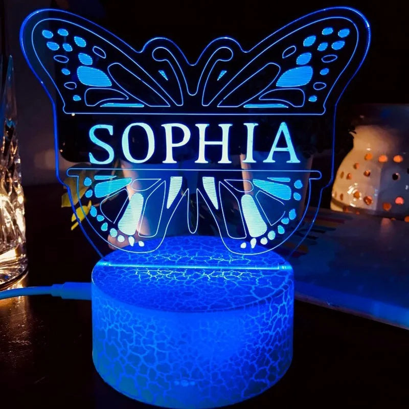 Personalised Butterfly Name Night Light 5 Colours - Custom Acrylic LED Name Night Lamp - Christmas, Valentine's, Anniversary, Birthday, Mother's Day Gift