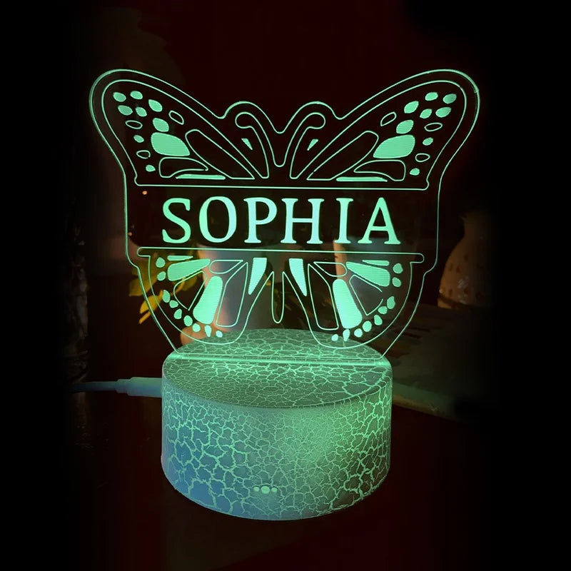 Personalised Butterfly Name Night Light 5 Colours - Custom Acrylic LED Name Night Lamp - Christmas, Valentine's, Anniversary, Birthday, Mother's Day Gift