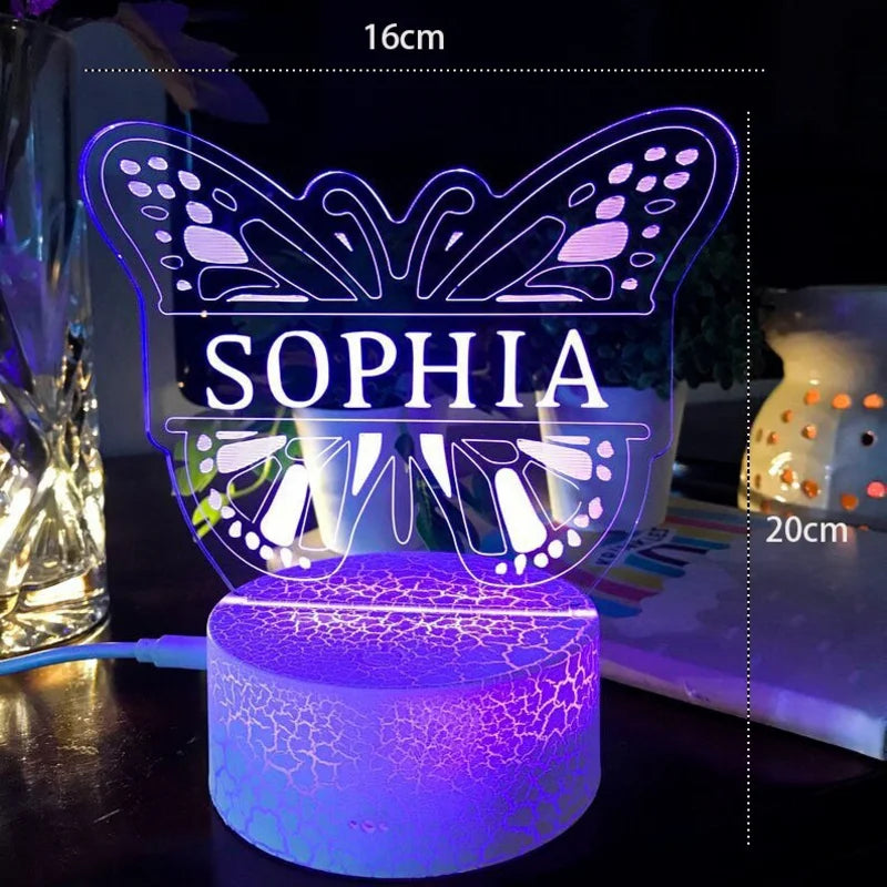 Personalised Butterfly Name Night Light 5 Colours - Custom Acrylic LED Name Night Lamp - Christmas, Valentine's, Anniversary, Birthday, Mother's Day Gift