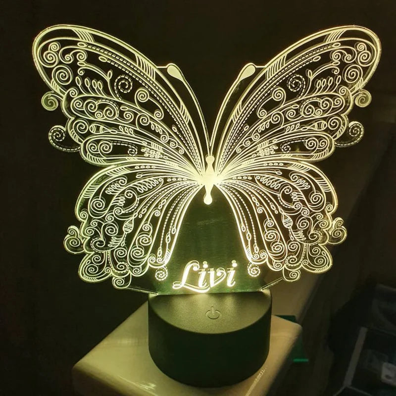 Personalised Butterfly Night Light 7 Colours - Custom Acrylic LED Name Night Lamp - Christmas, Valentine's, Anniversary, Birthday, Mother's Day Gift