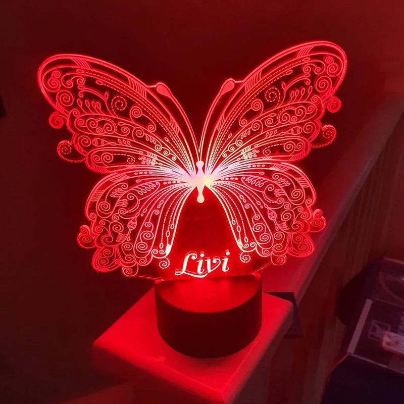 Personalised Butterfly Night Light 7 Colours - Custom Acrylic LED Name Night Lamp - Christmas, Valentine's, Anniversary, Birthday, Mother's Day Gift