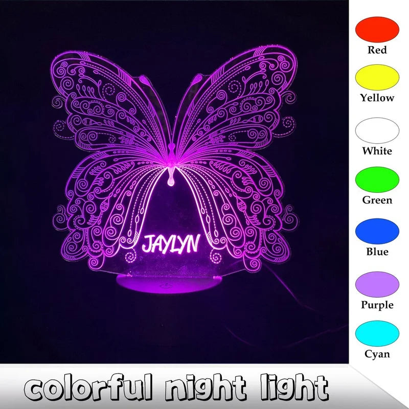 Personalised Butterfly Night Light 7 Colours - Custom Acrylic LED Name Night Lamp - Christmas, Valentine's, Anniversary, Birthday, Mother's Day Gift