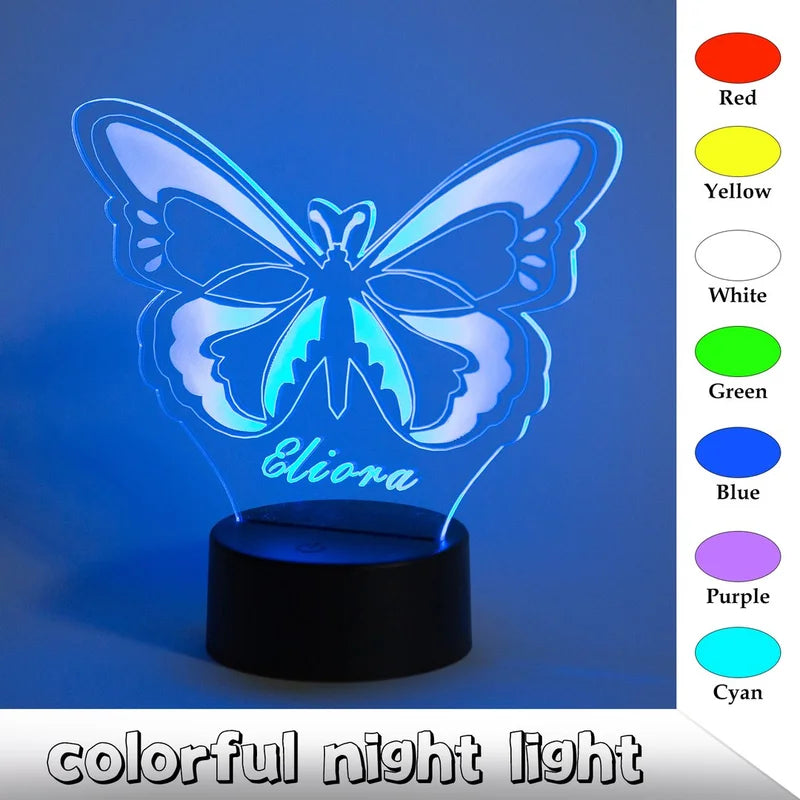 Personalised Butterfly Night Light 7 Colours - Custom Acrylic LED Name Night Lamp - Christmas, Valentine's, Anniversary, Birthday, Mother's Day Gift