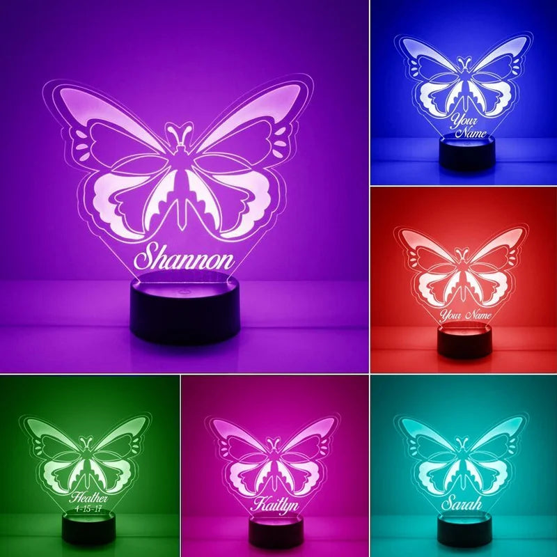 Personalised Butterfly Night Light 7 Colours - Custom Acrylic LED Name Night Lamp - Christmas, Valentine's, Anniversary, Birthday, Mother's Day Gift