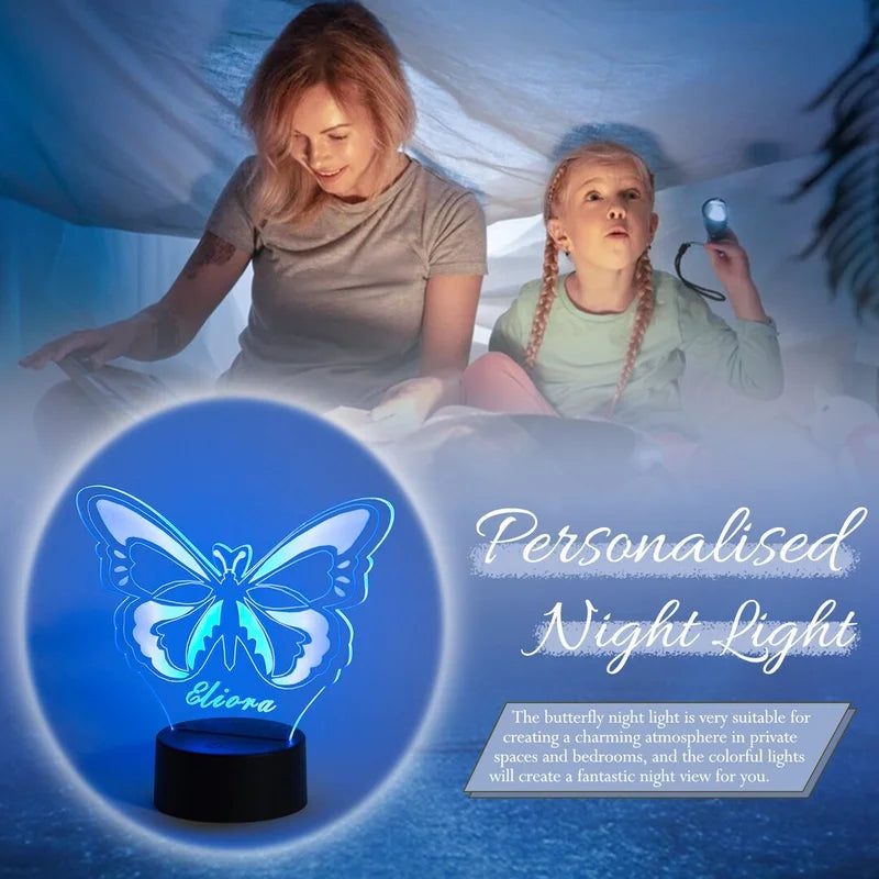 Personalised Butterfly Night Light 7 Colours - Custom Acrylic LED Name Night Lamp - Christmas, Valentine's, Anniversary, Birthday, Mother's Day Gift