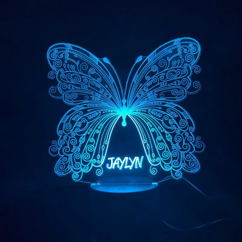 Personalised Butterfly Night Light 7 Colours - Custom Acrylic LED Name Night Lamp - Christmas, Valentine's, Anniversary, Birthday, Mother's Day Gift