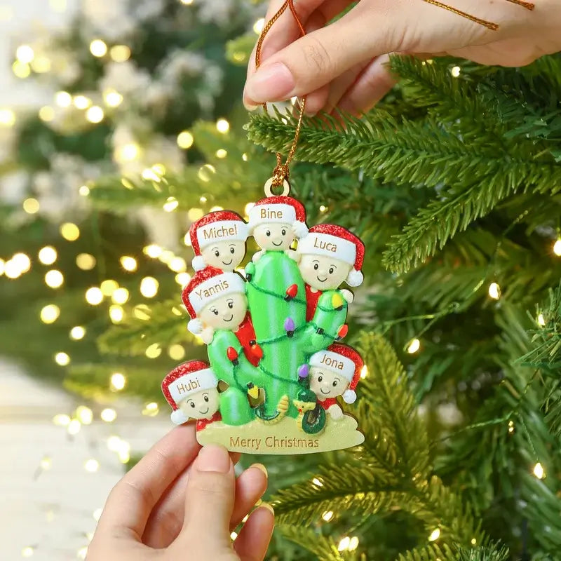 Cactus Christmas Family Decorations - Personalised Baubles with 2 to 8 Names and Text