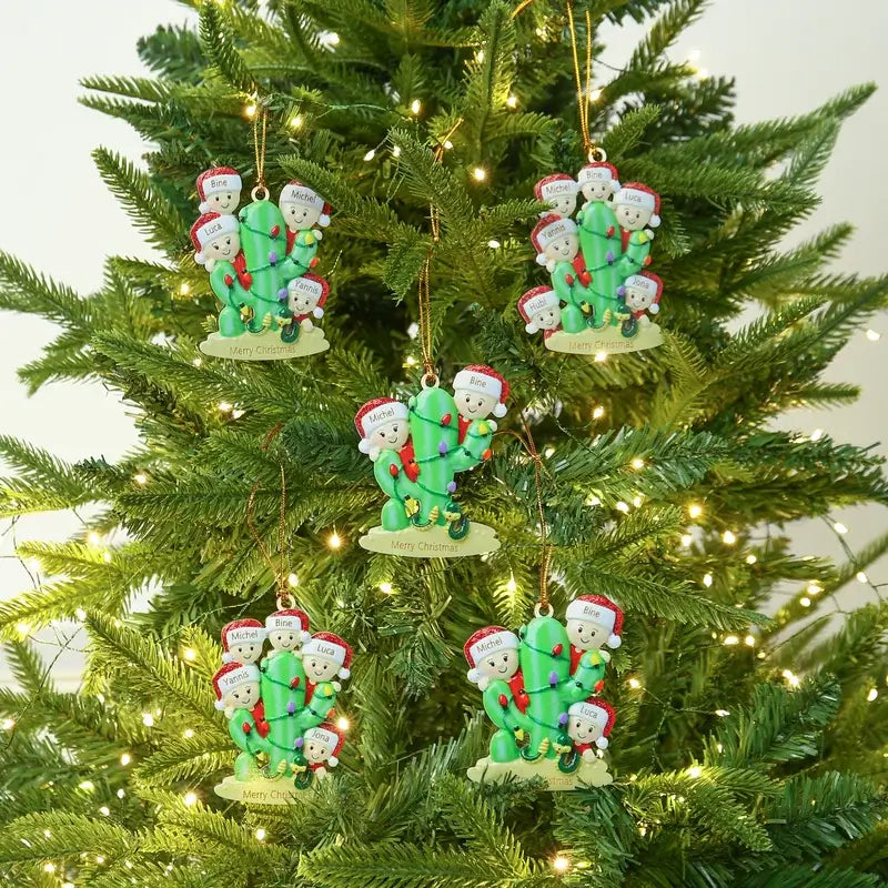 Cactus Christmas Family Decorations - Personalised Baubles with 2 to 8 Names and Text