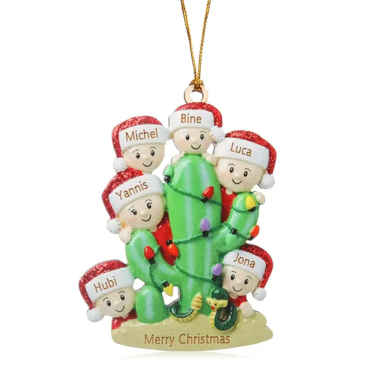 Cactus Christmas Family Decorations - Personalised Baubles with 2 to 8 Names and Text