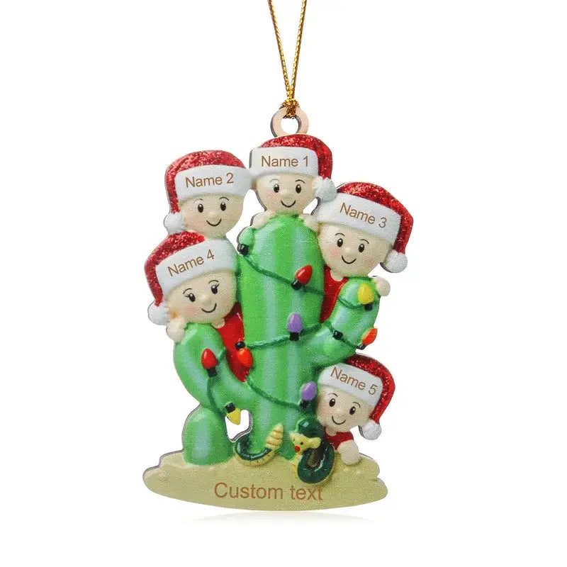 Cactus Christmas Family Decorations - Personalised Baubles with 2 to 8 Names and Text