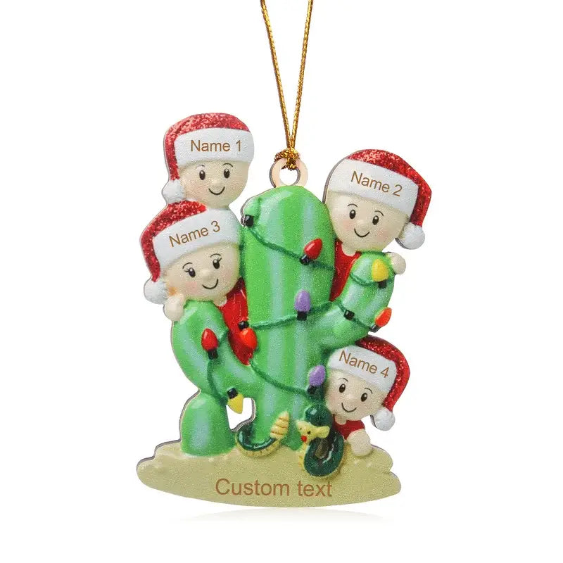 Cactus Christmas Family Decorations - Personalised Baubles with 2 to 8 Names and Text