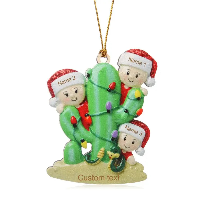 Cactus Christmas Family Decorations - Personalised Baubles with 2 to 8 Names and Text