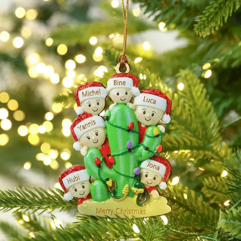 Cactus Christmas Family Decorations - Personalised Baubles with 2 to 8 Names and Text