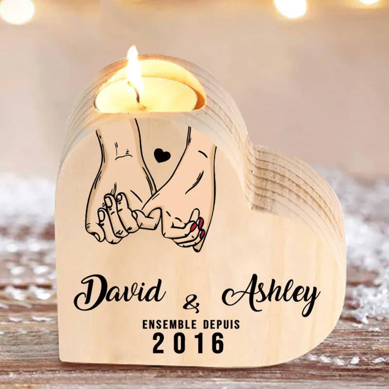 Personalised Candle Holder - Engraved Names and Text Tea Light Holder - Anniversary/Valentine's Gift Idea for Couples