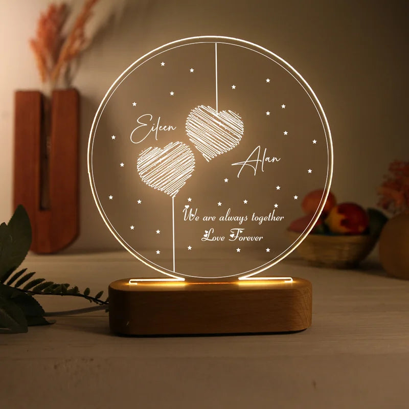 Personalised Couple Names Night Light - Custom Acrylic LED Night Lamp - Christmas, Valentine's, Anniversary, Birthday Gift