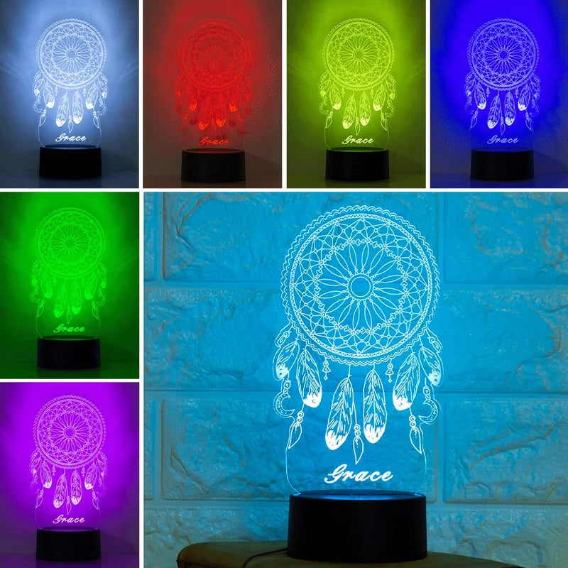 Personalised Dream Catcher Night Light 7 Colours - Custom Acrylic LED Name Night Lamp - Christmas, Valentine's, Anniversary, Birthday Gift